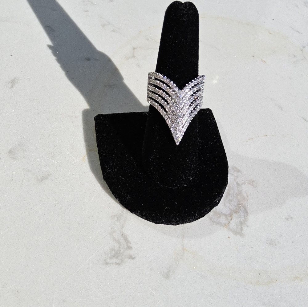 Sparkling Silver Chevron Pavé Ring